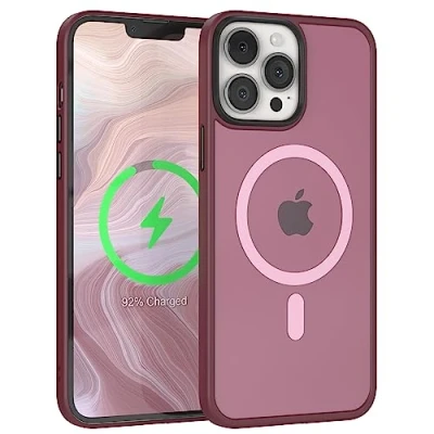Abbildung von EAZY Case Schutzhülle matt iPhone 13 Pro Max kompatibel mit MagSafe kabellosem Laden, Magnetische Adsorption, Sturzschutz, Phone Case, Hülle Magnet, Stoßfest Cover in Beere/Transluzent