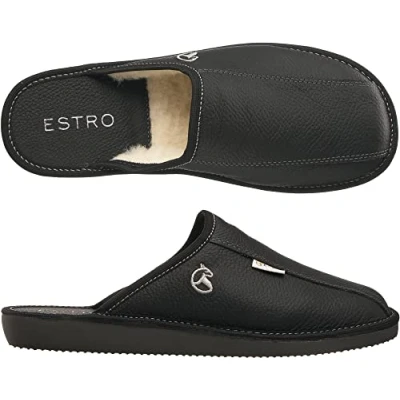 Abbildung von ESTRO Hausschuhe Herren Leder Herrenhausschuhe Hausschuh Männer Pantoffel Pantoffeln Pantoletten Slipper Mann Warm Rust (41 EU, Schwarz Wolle)