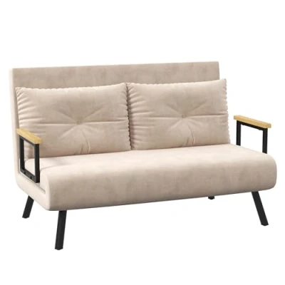 Abbildung von HOMCOM Schlafsofa, Klappbett mit Bettfunktion, Relaxsessel Rückenkissen, Polstersofa Verstellbarer Rückenlehne, Samtoptik, 102 x 73 81 cm, Beige