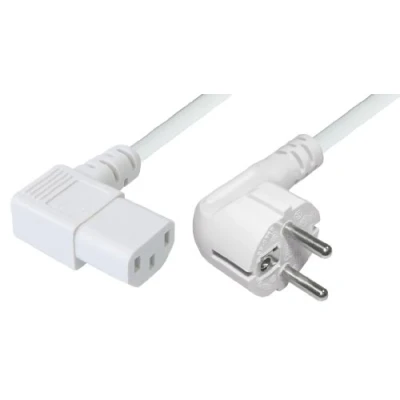 Abbildung von 2m Kaltgerätekabel Netzkabel Stromkabel Schutzkontakt Stecker 90 Gewinkelt auf C13 Buchse Rechts PC Computer Monitor Beamer Drucker Weiss
