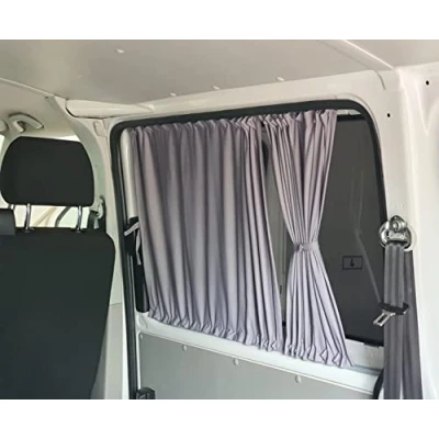 Abbildung von BREMER SITZBEZÜGE Maß Gardinen Vorhänge Sonnenschutz kompatibel mit VW T5 T6 T6.1 Transporter Caravelle Kurzer Radstand nur für Schiebetür gegenüber und Heckklappe 3 Fenster Set in Grau Camping 716 1