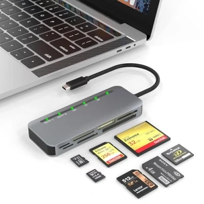 Abbildung von Multi USB C Kartenleser 7 in 1 Aluminium SD 5Gbps High Speed Speicherkarten Lesegerät für SDXC SDHC Micro CF MS MMC XD Karten Sony Memory Stick Pro Duo Lesen Sie 5 Gleichzeitig