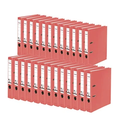 Abbildung von Original Falken 25er Pack Recycolor Umwelt Ordner Öko. Made in Germany. Farbiger Papierbezug außen 5 cm schmal DIN A4 rot Ringordner Aktenordner Briefordner CO2 Neutral Blauer Engel