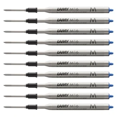 Abbildung von Lamy M16 10er Set Kugelschreiber Großraummine aus Metall Original Ersatzmine für alle Modelle dokumentenecht Strichbreite Mittel in Tintenfarbe blau