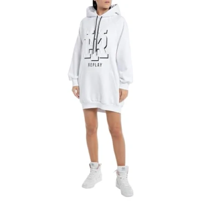 Abbildung von Replay Damen Hoodie Kleid mit Kapuze aus Baumwolle, White 001 (Weiß), S