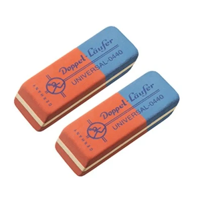 Abbildung von Läufer 69804 Doppel Universal 0440, Radiergummi aus Naturkautschuk, der rot blaue Klassiker, Blisterkarte enthält 2 Radierer