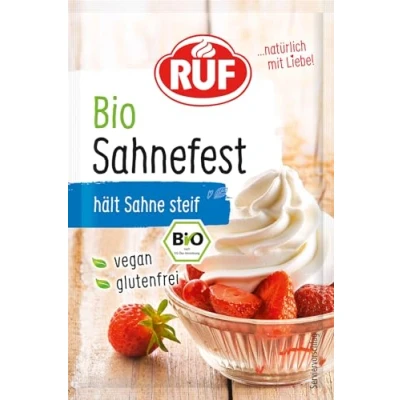 Abbildung von RUF Bio Sahnefest, Sahnestand in Qualität, für Kuchen, Torten, Waffeln, Windbeutel, Sahnesteif, glutenfrei &amp; vegan, 4 x 8g