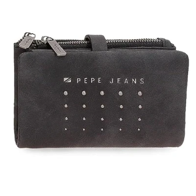 Abbildung von Pepe Jeans Holly Geldbörse mit Kartenfach, Schwarz, 14,5 x 9 2 cm, Kunstleder, Talla única, Brieftasche Kartenhalter