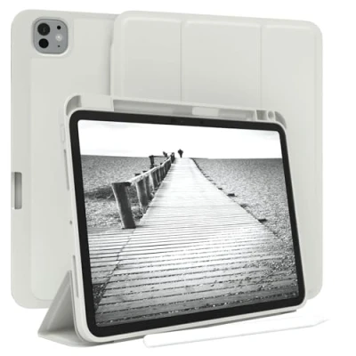Abbildung von EAZY Case Schutzhülle mit Stifthalter für iPad Pro 11&quot; (2024) 11 Zoll Hülle Stifthalterung Tablet Cover Touchpen Smartcase aufstellbar Klappcase Auto Sleep Wake Up Etui Hell Grau