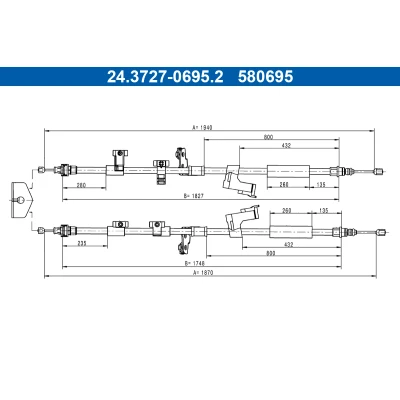 Abbildung von ATE 24.3727 0695.2 Handbremsseil 1940, 1870 FORD: FOCUS 3 Turnier, 3, Stufenheck