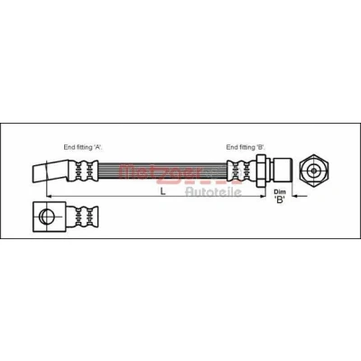 Abbildung von METZGER 4113211 Bremsschläuche 286 OPEL: Corsa A CC