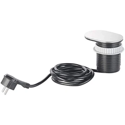 Abbildung von revolt Einbausteckdosen: Versteckte Tisch Einbau Steckdose, USB Port &amp; Alu Zierblende, Ø 60 mm (Versteckte Steckdosenleiste, Möbelsteckdose, Apple iPhone Ladekabel)
