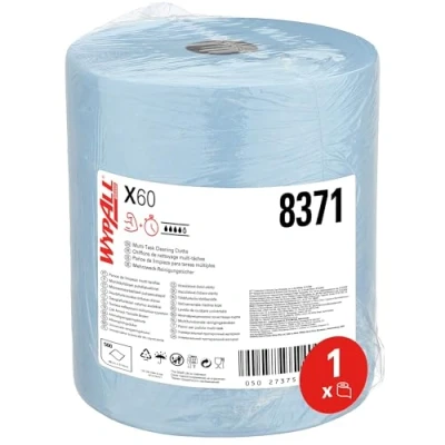 Abbildung von WypAll X60 General Clean Tücher auf Großrolle 8371 blaue Reinigungstücher 1 mit 500 blauen, lagigen Reinigungstüchern