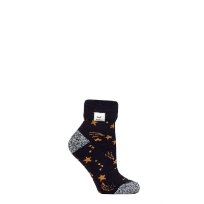 Abbildung von HEAT HOLDERS SOCKSHOP Damen Socken Drehen Sie die Manschette um Sleep Lite, Warme, klobige Thermo Bettsocken, Gemustert, 1 Paar Größe 37 42 Marine/Gold Sterne