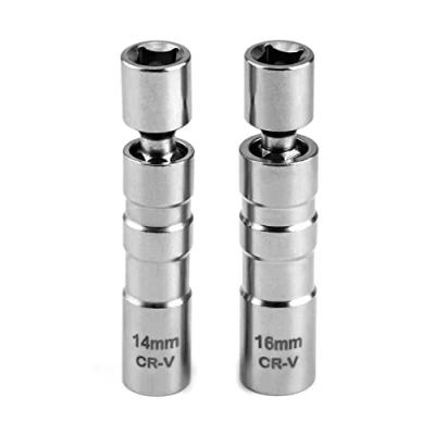 Abbildung von QWORK Universal Flexibel Zündkerzenschlüssel Set, Magnetisch Zündkerzen Schlüssel Gelenkeinsatz Entferner Installationswerkzeug, 14 mm &amp;16