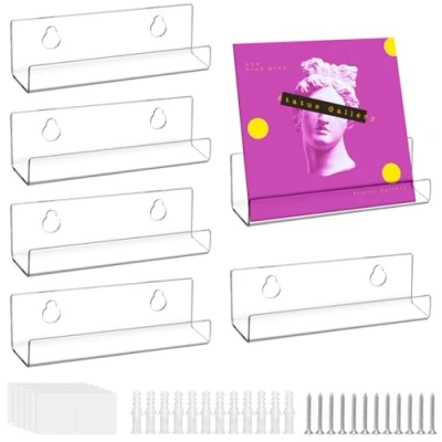 Abbildung von QWORK® 6 Stück Vinyl Schallplatten Regal, Wandhalterung Acryl Ständer für Platten, Fotos, Bücher, Kunstwerke, Make up (10 x 3,5 3 cm)