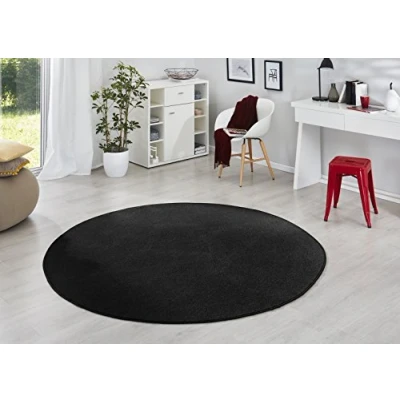Abbildung von Hanse Home Teppich Fancy Rund Wohnzimmerteppich einfarbig Modern Velours für Esszimmer, Wohnzimmer, Kinderzimmer, Flur, Schlafzimmer, Küche Schwarz, Ø200cm
