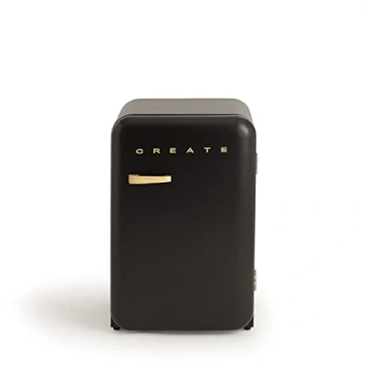 Abbildung von CREATE / RETRO FRIDGE 83.5 WOOD/Kühlschrank in Schwarz, Griff Holz 98W, niedriger Verbrauch, 2 Ablagen, Temperaturregler, Flaschenhalter, 56x54x84cm