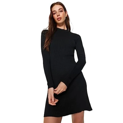 Abbildung von Trendyol Women&#039;s Damen Wohnung Mini Langer Arm Lässig Schlank Kleid Dress, Black, M