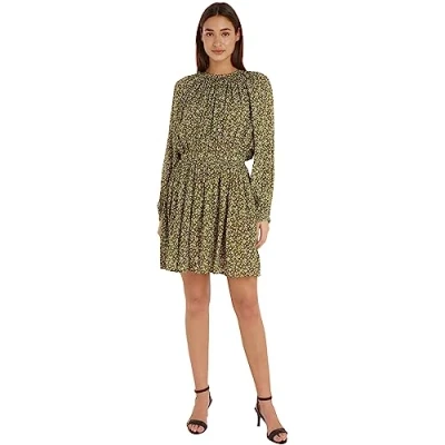 Abbildung von Tommy Hilfiger Feather print FIT AND Freizeitkleid putting green, Damen, Größe: 34, green