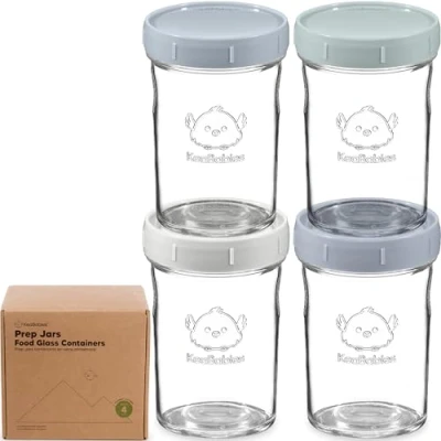 Abbildung von 4 Pack Babybrei Einfrieren Behälter Glas Beikost Baby Zubehör, Mikrowellen Behälter, Lecksicher Babynahrung aufbewahrung (Slate)