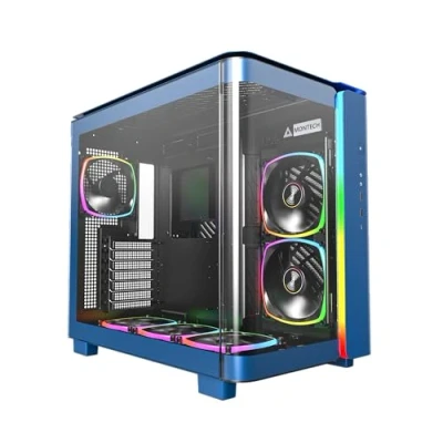 Abbildung von MONTECH King 95 PRO Dual Chamber ATX Mid Tower PC Gaming Gehäuse, hoher Luftstrom, werkzeuglose Panels, stabile Gebogene Vorderseite aus gehärtetem Glas, sechs ARGB PWM Lüfter vorinstalliert mit