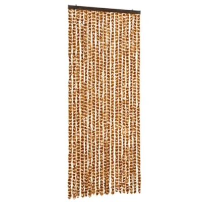 Abbildung von vidaXL Insektenschutz Vorhang Flauschvorhang Plüschvorhang Türvorhang Fadenvorhang Fliegenschutz Wohnwagen Camping Ocker Weiß 56x185cm Chenille