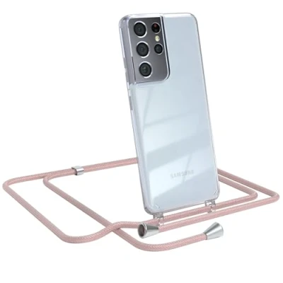 Abbildung von EAZY CASE Handykette kompatibel mit Samsung Galaxy S21 Ultra 5G Handyhülle Umhängeband, Handykordel Schutzhülle, Silikonhülle, Hülle, Stylische Kette Hülle für Smartphone, Rosé Gold