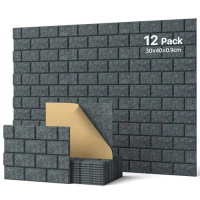 Abbildung von Soundsbay Akustikplatten selbstklebend 12 Stück, Schallschutz Wand Rechteckiger Ziegeltyp Schallschutzplatten, Akustikpaneele für Akustische Behandlung und Wanddekoration 30x40x0.9cm (Dunkelgrau)