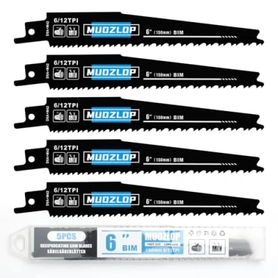 Abbildung von MUOZLOP 5 Pack 150mm Säbelsägeblätter Set，6/12TPI Sägeblätter für Säbelsäge，für Holz (5, 6/12TPI 150mm)