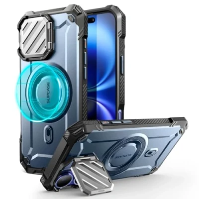 Abbildung von SupCase für iPhone 16 Hülle mit Kameraschutz [Kompatibel MagSafe] Dünne Handyhülle Bumper Case Magnetische Schutzhülle Ständer [UB Mag XT] (6.1&#039;&#039;) 2024 (Blau)