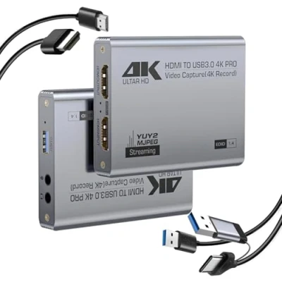 Abbildung von 4K HDMI Video Capture Karte, Audio USB 3.0 Karte Loop Out, 1080P 60FPS/2K 30FPS Game für Streaming Funktioniert PS5/Switch/Kamera/PC/OBS