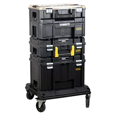 Abbildung von Stanley FatMax TSTAK Aktions Tower, Bestehend aus Boxen V, III, II, VI und Rollenwagen, robust, Staplerbar, FMST1 80107