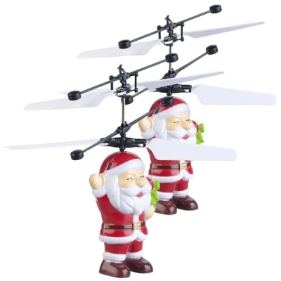 Abbildung von Simulus Weihnachtsmann: 2er Set Selbstfliegender Hubschrauber Santa mit bunter LED Beleuchtung (Fliegender Weihnachtsmann, Weihnachtsmann Hubschrauber, Spiele)