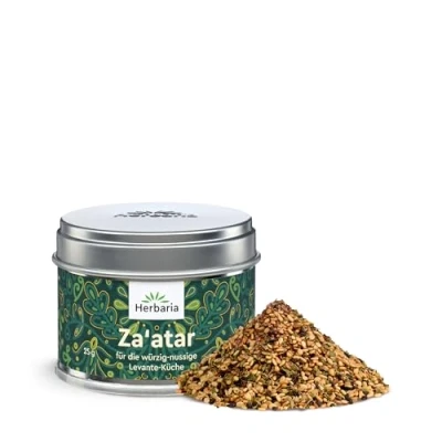 Abbildung von Herbaria Za&#039;atar Bio 25g S Dose fertige orientalische Gewürzmischung für klassische Gerichte der Levante Küche mit erlesenen Zutaten in nachhaltiger Aromaschutz