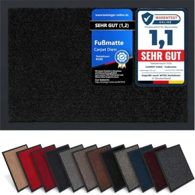 Abbildung von Carpet Diem Fußmatte, einfach sauber I Schmutzfangmatte Eingangsbereich Fussmatte Innen &amp; Außen, rutschfeste Türmatte, Schmutzfang Teppich für Haustür Fußabtreter in Schwarz 80x120 cm