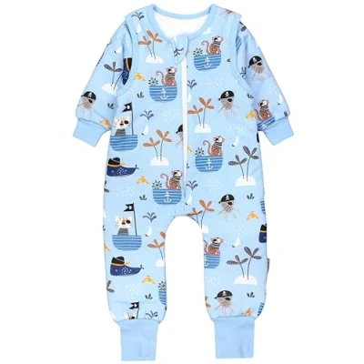 Abbildung von TupTam Baby Schlafsack mit Füßen und Ärmel OEKO TEX zertifizierte Materialien Winterschlafsack, Farbe: Piraten Affe Qualle Katze Blau, Größe: 116 122