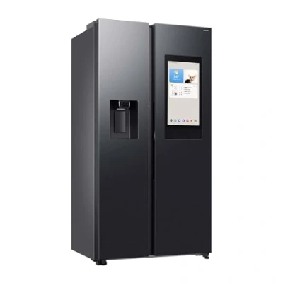 Abbildung von Samsung RS90F66BEFEF Side by Kühl Gefrierkombination, AI Kühlschrank mit Gefrierfach, 178 cm, 614 l, Eis /Wasserspender Wasseranschluss, Family Hub, Energy &amp; Voice Control, Black Steel