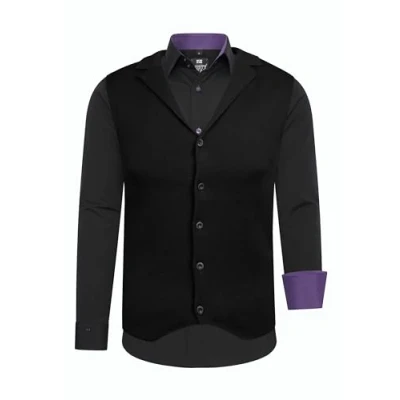 Abbildung von Rusty Neal Herren Hemd Weste Premium Slim Fit Langarm Stretch Kontrast Business Hemden Freizeithemd Set, Größe:2XL, Farbe:Schwarz/Lila