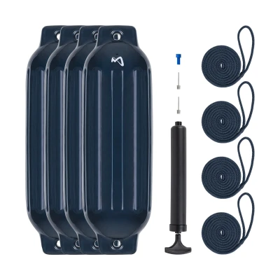 Abbildung von Mesle Fender Boot Dura 4er Set mit Leine &amp; Pumpe, ø 14 cm 51 lang, Langfender aufblasbar, Bootsfender, Schiff Yacht Schlauchboot