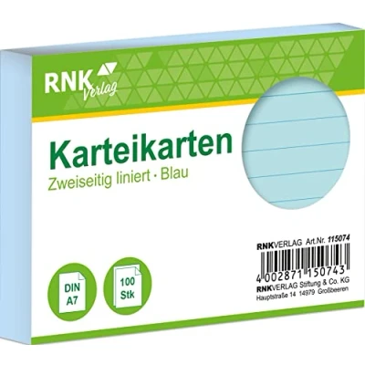 Abbildung von RNK Karteikarten A7 liniert blau VE=100 Stück
