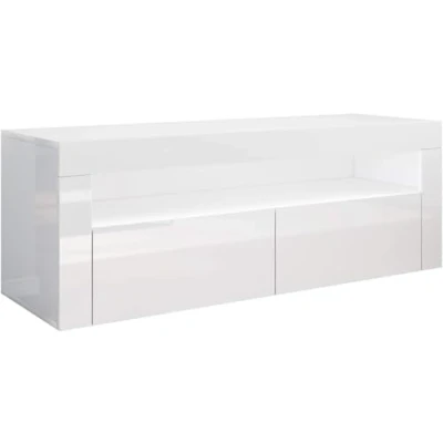 Abbildung von SONNI TV Board Fernsehtisch Lowboard mit LED Beleuchtung(12 Farben können eingestellt Werden) 120x40cm Weiß Hochglanz Schrank Fernsehschrank GTV002W WHITE 1