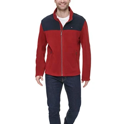 Abbildung von Tommy Hilfiger Herren Lightweight Polar Fleece Jacket Fleecejacke, Marineblau/rot, S