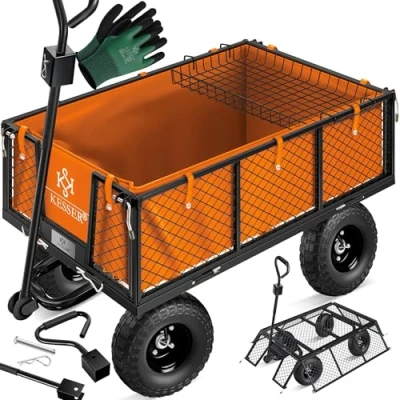 Abbildung von KESSER® Gartenwagen Bollerwagen Transportwagen 700kg belastbar Gartenkarre, inkl. herausnehmbare Plane, Luftreifen Gerätewagen Handwagen vielseitig einsetzbar Handschuhe + Ablage, Orange