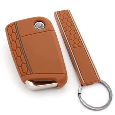 Abbildung von Schlüssel Hülle + Keytag VB für 3 Tasten Auto Silikon Cover von Finest Folia (Coffee Aschgrau)