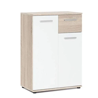 Abbildung von Newfurn Sideboard Kommode Modern Anrichte Highboard Mehrzweckschrank II 60x85x 35 cm (BxHxT) [Esra.Three] in Sonoma Eiche/Sonoma Eiche/Weiß Wohnzimmer Schlafzimmer Esszimmer