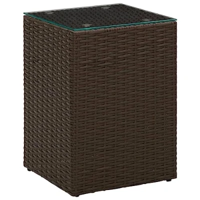 Abbildung von vidaXL Beistelltisch mit Glasplatte Couchtisch Teetisch Esstisch Wohnzimmertisch Kaffeetisch Sofatisch Braun 35x35x52cm Poly Rattan