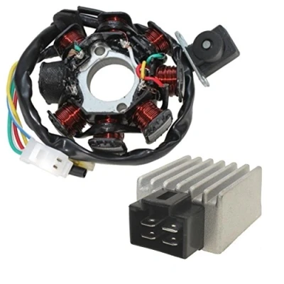 Abbildung von Lichtmaschine und Spannungsregler für 4 Takt GY6, QMA, QMB Motoren Baotian, Rex