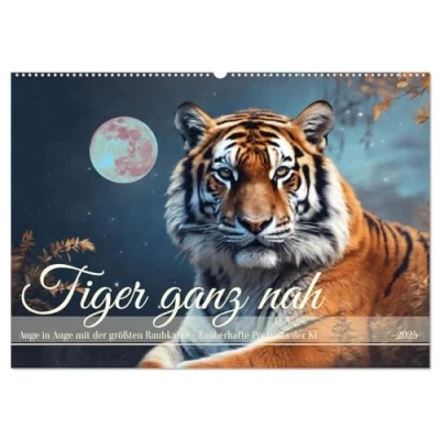 Abbildung von Tiger ganz nah (Wandkalender 2025 DIN A2 quer), CALVENDO Monatskalender
