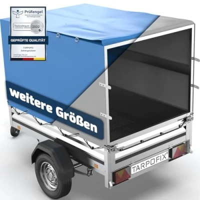 Abbildung von Tarpofix® Schutzplane Anhänger Hochplane 210x115 cm inkl. Planenseil, verstärkte Anhängerplane Abdeckplane u.a. passend für diverse Stema PKW Modelle